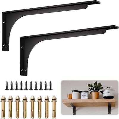 2 Stuks Wandbeugel voor Planken - 16"/18" Metalen Hoekbeugel, RVS L-vormige Steun, 90 Graden Hoekhouder met Voorgeboorde Gaten voor Woonkamer en Slaapkamer, Sterke en Duurzame Bevestiging