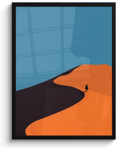 Poster in lijst - Fotolijst 60x80 cm - Posters - Feloranje duinen - Schaduw - Lege hemel - Posterlijst zwart - Decoratie - Wanddecoratie woonkamer - Muurdecoratie slaapkamer