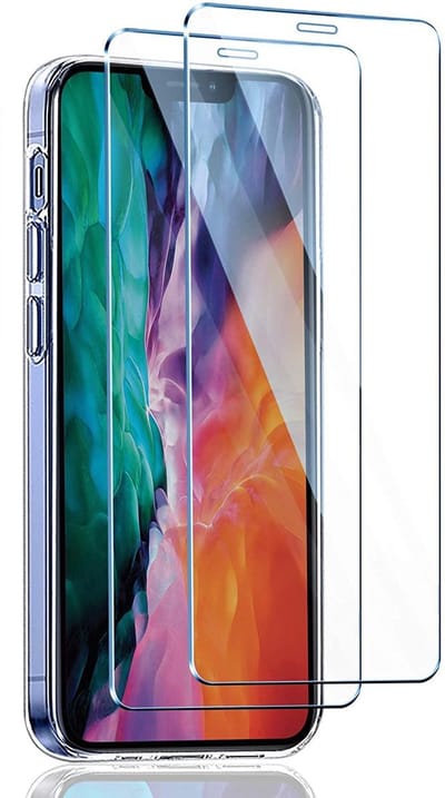HB Hoesje en Glas Geschikt voor Apple iPhone 12 / 12 Pro - Transparant - Siliconen Back Cover 2x Glazen Screenprotector
