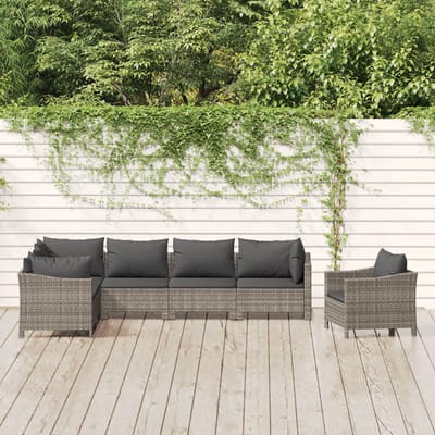 vidaXL - 7-delige - Loungeset - met - kussens - poly - rattan - grijs