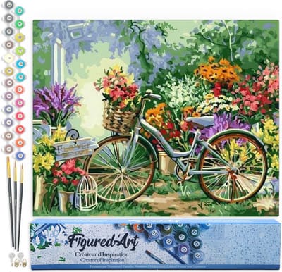 Figured'Art Schilderen op Nummer Volwassenen canvas Bloemen en fietsen - Handwerk acrylverf Kit DIY Compleet - 40x50cm zonder frame