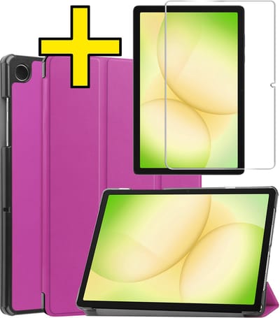 Hoes - Geschikt voor Samsung Galaxy Tab A11 Plus - Met Screenprotector - Trifold Bookcase - Hard Cover - Hardcover Book Case - Tablet Hoesje - Paars