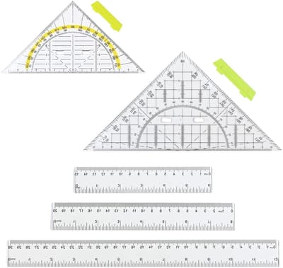 Grote en kleine driehoekige liniaalset met handvat, 15/20/30 cm, ideaal voor school en geometrisch tekenen