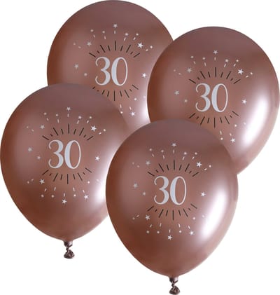 Santex verjaardag leeftijd ballonnen 30 jaar - 24x stuks - rosegoud - 30 cm - Feestartikelen