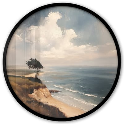 Poster in lijst Rond - Fotolijst 40x40 cm - Posters - Klif - Zee - Boom - Ronde posterlijst zwart - Decoratie - Wanddecoratie woonkamer - Muurdecoratie slaapkamer