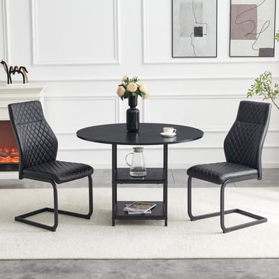 MIVRAY Eetkamerset 107 Cm - Ronde Tafel Met Dubbele Opbergruimte En 2 Stoelen - Voor Eethoek En Keuken - Zwart Metaal