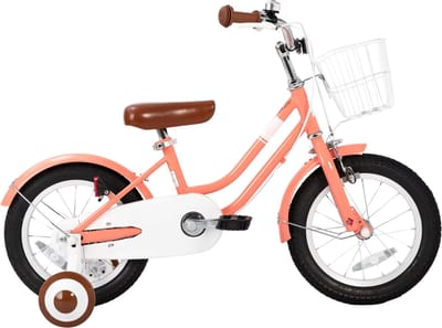 Kinderfiets – Voor beginners / kinderen – Met mand, spatborden, volledige kettingkoffer en zijwieltjes – Roze, 30 cm