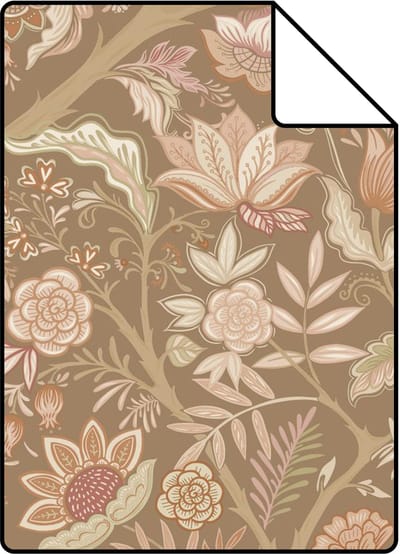 Proefstaal ESTAhome behang vintage bloemen bruin en roze - 26.5 x 21 cm - 131329-S