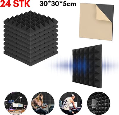 Akoestische Panelen – 30x30x5cm – Zelfklevend – 24 stuks Geluidsisolatie – Geluidsdemper – Acoustic Foam Panels – Wandpaneel