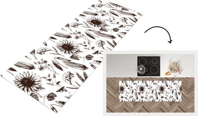 Keukenloper - Loper keuken - Patroon - Planten - Zwart - Wit - 150x50 cm - Keukenloper vinyl