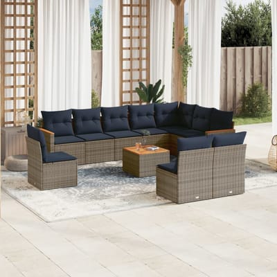 vidaXL - 11-delige - tuinbankset - met - kussens, - grijs - polyrotan