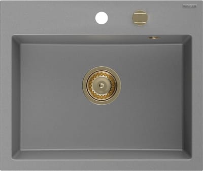 Mexen Oscar granieten spoelbak 1-bak 580 x 490 , grijs, gouden sifon - 6519581000-71-G