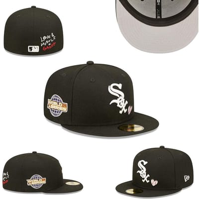 Chicago White Sox maat pet, gesloten hoed, honkbalpet, zonneklep, geborduurde hoed, diverse kleuren 8 black
