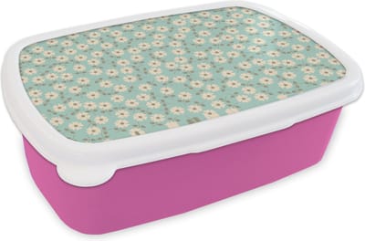 Broodtrommel Roze - Lunchbox - Brooddoos - Patroon - Madeliefjes - Nordic - 18x12x6 cm - Kinderen - Meisje
