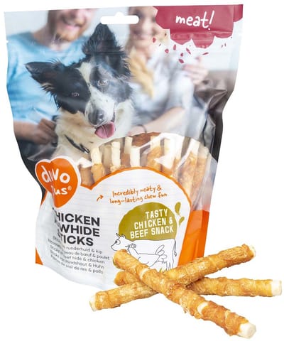 duvoplus meat! snack kip&runderhuid sticks voor honden S-12.5cm-1kg
