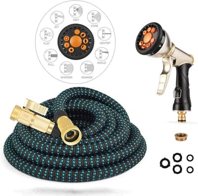Flexibele Tuinslang - Watergeefslang - Tuin Onderhoud - Metalen Sproeikop - 25FT - Groen
