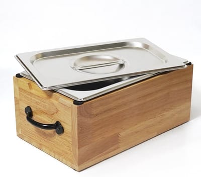 Biologische Afvalemmer voor Keuken - Compostemmer met Deksel en Houten Box, Geurdicht en Vaatwasmachinebestendig, 3,2L