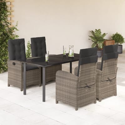 vidaXL - 5-delige - Tuinset - met - kussens - poly - rattan - grijs