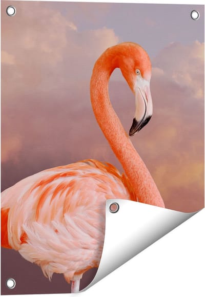 Gards Tuinposter Roze Flamingo in de Wolken - 40x50 cm - Tuindoek - Tuindecoratie - Wanddecoratie buiten - Tuinschilderij