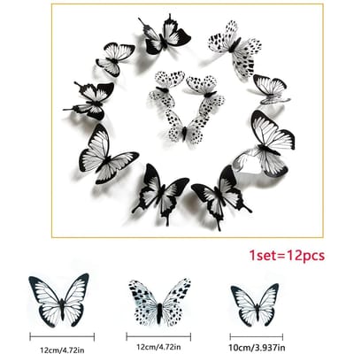 12 stuks 3D Gesimuleerde Monochromatische Vlinderstickers voor Slaapkamer, Entree, Woonkamer, Veranda, Huisdecoratie 12 pcs in a single pack gray