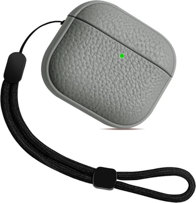 Duurzame TPU Hoes voor AirPods 4 met Polsband, Schokbestendige Bescherming en Textuurdesign in Grijs