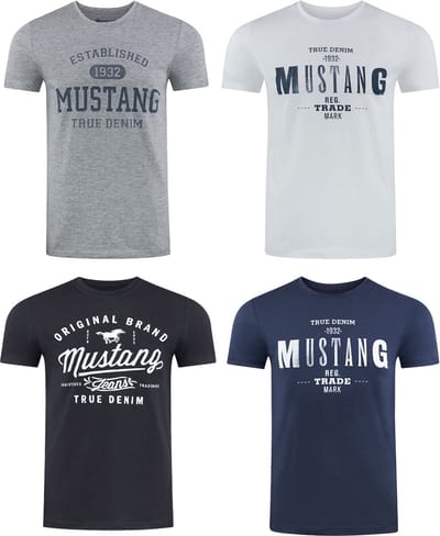 Mustang Heren T-Shirt 4-pack Mustang heren-T-shirt regular fit Veelkleurig S Ronde Hals Volwassenen Opdruk Print Shirts