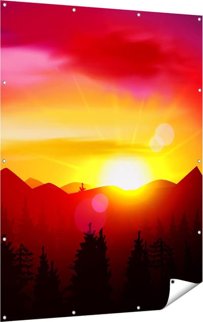 Gards Tuinposter Zonsondergang in de Bergen - Abstract - 120x160 cm - Tuindoek - Tuindecoratie - Wanddecoratie buiten - Tuinschilderij