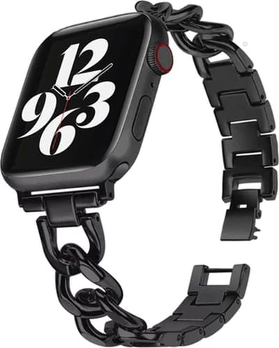 Strap-it luxe stalen horlogeband - geschikt voor Apple Watch Series 1/2/3/4/5/6/7/8/9/10/11/SE/SE2/SE3 - zwart - Chain schakel bandje voor iWatch maat: 38 / 40 / 41 / 42mm