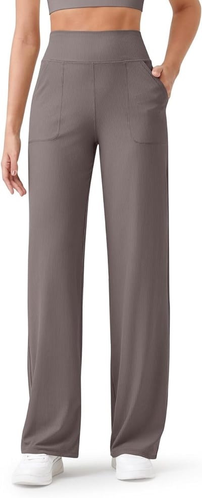 Hoge Taille Ribbel Yoga Broek voor Dames met Zakjes - Lichtgewicht Casual Wijd Been - Perfect voor Petite en Normale Lengtes