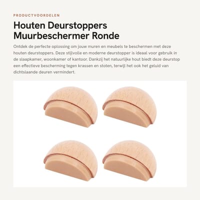Dailygoods- Deurstopper Houten 4 Stuks - Deurbuffer - Deurstoppers voor Binnen - Deurvastzetter - Zelfklevend - 47 x 38 x 22 mm