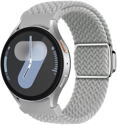 Nylon bandje - geschikt voor Samsung Galaxy Watch 7 (40 & 44mm) / Watch 6 (Classic) / Watch 5 (Pro) / Watch 4 (Classic) / Watch FE - met easy pin - grijs