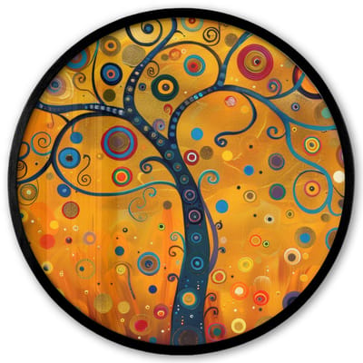 Poster in lijst Rond - Fotolijst 40x40 cm - Posters - Abstract - Boom - Levensboom - Modern - Ronde posterlijst zwart - Decoratie - Wanddecoratie woonkamer - Muurdecoratie slaapkamer