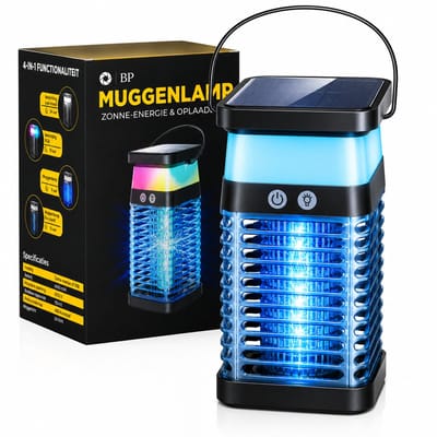 BP® Muggenlamp - Elektrische insectenlamp - Muggenvanger - Vliegenlamp - Zonne-energie & Oplaadbaar - Waterdicht - Met Schoonmaakborstel en Opvangbak - UV stand & Nachtlamp