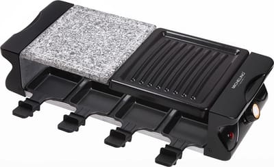 Michelino 74383 - Raclett BBQ-grill voor 8 personen met 8 stenen platen PP-spatels tafelgrill grillplaat semi-antiaanbakplaat