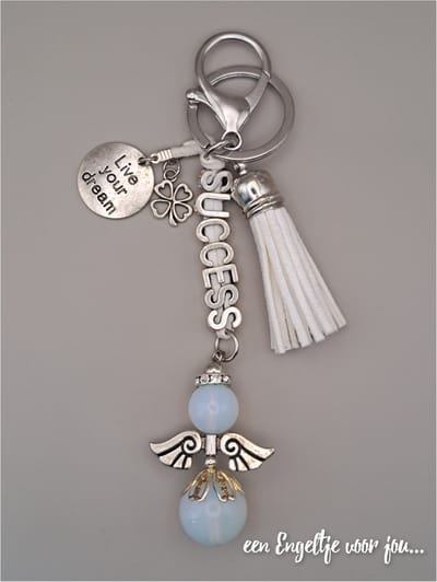 Geluksengeltje van edelsteen Opaliet - geluksengel sleutelhanger - gardian angel - geluksengel - Succes sleutelhanger
