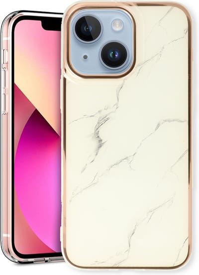Casemania Hoesje Geschikt voor Apple iPhone 14 - Wit - Siliconen Marmer Back Cover