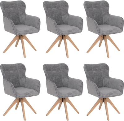 Set van 6 eetkamerstoelen MCW-Q35, keukenstoel met draaibare armleuningen, chenille (680 g/m²) hout MVG ~ grijs