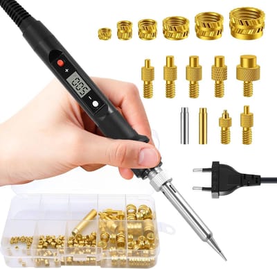 Professionele Solderkit met Verstelbare Temperatuur, LED Display en Diverse Solderingtips voor M2 tot M8 Draad Inserts en Fusion Nuts