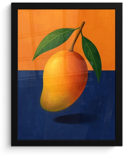 Poster in lijst - Fotolijst 30x40 cm - Posters - Mango - Vlakken - Bladeren - Oranje - Posterlijst zwart - Decoratie - Wanddecoratie woonkamer - Muurdecoratie slaapkamer