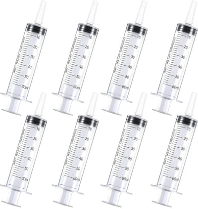8 stuks 60 ml doseerspuiten - herbruikbare kunststof spuiten voor laboratoria