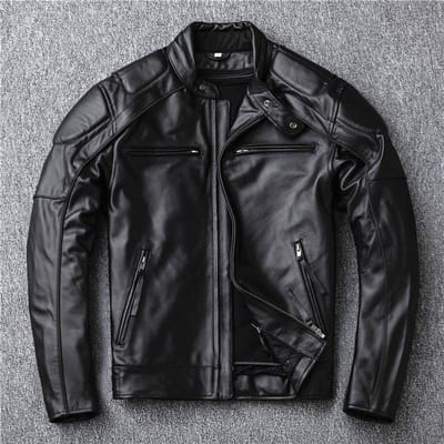 Uitneembare Binnenvoering, Herfst en Winter Echt Lederen Jas voor Mannen, Bovenlaag Koeienhuid Motorfiets Lederen Jas, Fietsjas 5XL zwart