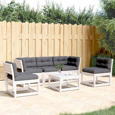 vidaXL - 5-delige - Loungeset - met - kussens - massief - grenenhout - wit