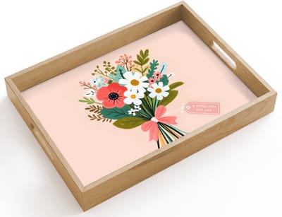 Dienblad hout 40x30 cm - Schootdienblad - Boeket - Strikje - Kaartje - Quote - Borrelplank rechthoek - Plateau dienbladen
