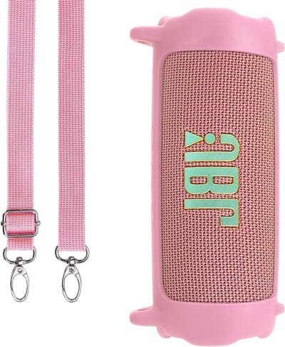 Siliconen hoes - Draagbare bescherming - Muziek onderweg - Met schouderband - 17 x 7 x 6.5 cm - Roze