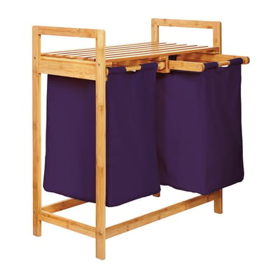 Lumaland Wasmand van bamboe - met 2 uitschuifbare waszakken - 60 L - Purper