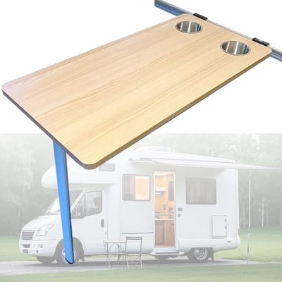 Camper Tafel - Wandmontage Tafel - Buiten Leven - Ingebouwde Bekerhouders - 31x15 Inch - Geel