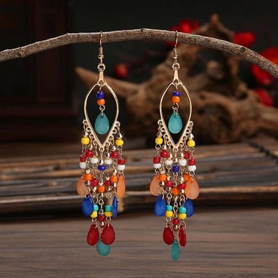 Boho Etnische Zaadkralen Lange Oorbellen Voor Vrouwen Kleurrijk Kristal Kwastje Hangende Drop Oorbel Meisjes Mode Feest Sieraden brown