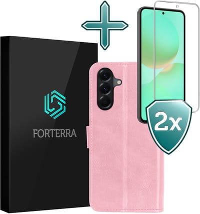 Hoesje Met 2x Screenprotector - Geschikt voor Samsung Galaxy A36 - Luxe Pasjeshouder - Flip Case - Bookcase Portemonee - Kunstleer Book Case - Flipcase Hoes - Book Cover - Walletcase - Portemonneehoes - Lichtroze