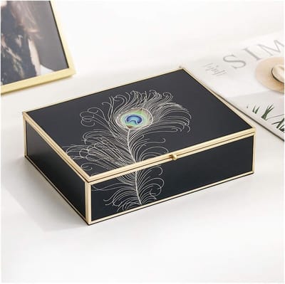 Luxe Sieradenkist - Glazen Organizer - Sieraden Opbergen - Gouden Rand Decoratie - 20x15x5.8 cm - Zwart