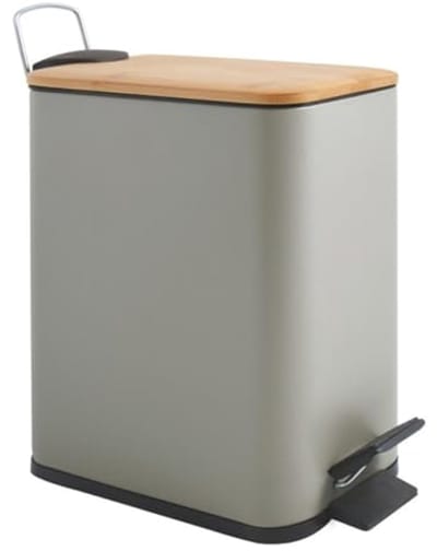 Pedaalemmer van staal en bamboe, 5 liter, taupe